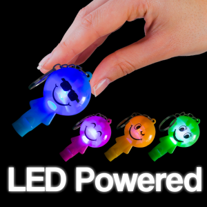 2" Light-Up Smiley Whistle Keychains