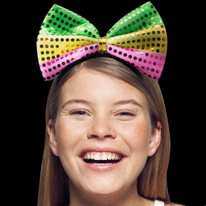 6" Flashing Mardi Gras Bow Headband