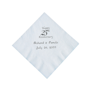 Personalized Silver And White 25th Anniversary Beverage Napkins (50 Piece(s))
