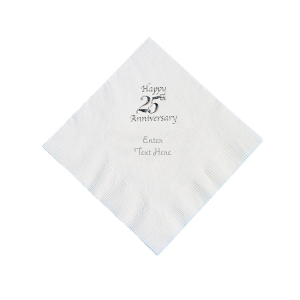 Personalized Silver And White 25th Anniversary Beverage Napkins (50 Piece(s))