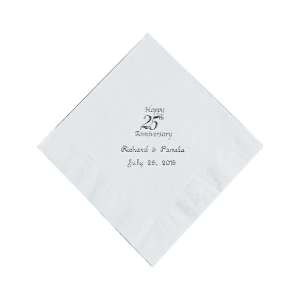 White 25th Anniversary Personalized Napkins with Silver Foil - Luncheon (50 Piece(s))