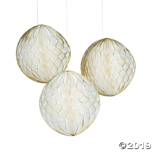 Gold Glitter & White Tissue Balls (3 Piece(s))
