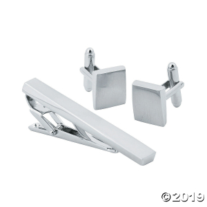 Silvertone Cuff Links & Tie Clip Set (1 Set(s))