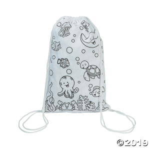 Color Your Own Medium Under the Sea Canvas Drawstring Bags (Per Dozen)