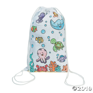 Color Your Own Medium Under the Sea Canvas Drawstring Bags (Per Dozen)