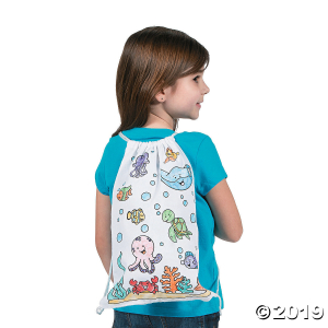 Color Your Own Medium Under the Sea Canvas Drawstring Bags (Per Dozen)