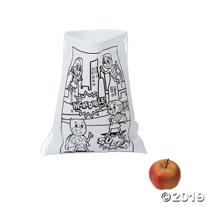 Color Your Own Medium Superhero Drawstring Bags (Per Dozen)