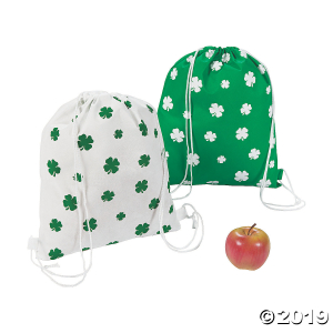 Large Shamrock Printed Drawstring Bags (Per Dozen)