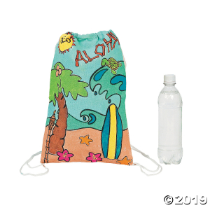 Color Your Own Medium Tropical Canvas Drawstring Bags (Per Dozen)