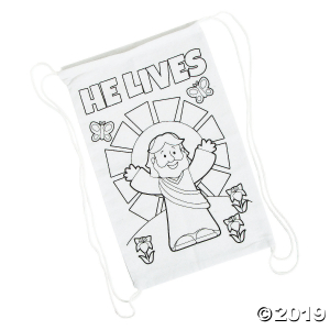 Color Your Own Medium He Lives Canvas Drawstring Bags (Per Dozen)
