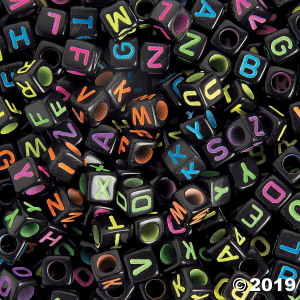 Black Square Neon Alphabet Beads (400 Piece(s))