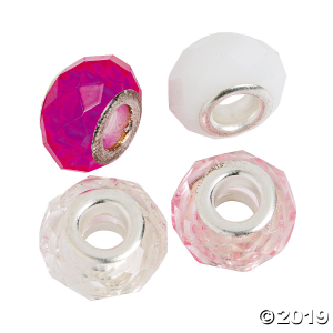 Pink & Clear Faceted Large Hole Beads - 15mm (24 Piece(s))