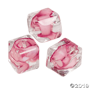 Pink Ribbon Swirl Cube Glass Beads - 10mm (25 Piece(s))
