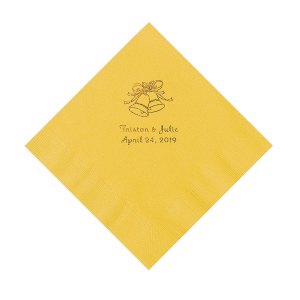 Yellow Wedding Bells Personalized Napkins with Gold Foil - Luncheon (50 Piece(s))