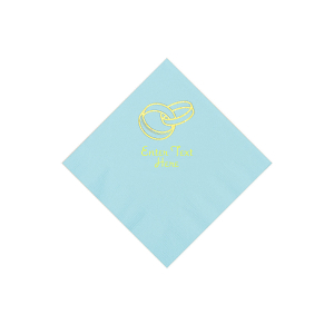 Light Blue Wedding Ring Personalized Napkins with Gold Foil - Beverage (50 Piece(s))