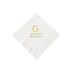 White Wedding Monogram Personalized Napkins with Gold Foil - Beverage (50 Piece(s))