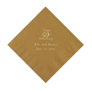 Gold 50th Anniversary Personalized Napkins with Gold Foil - Beverage (50 Piece(s))