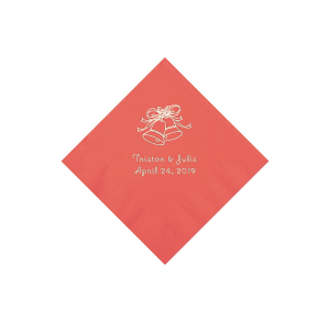 Coral Wedding Bell Personalized Napkins with Silver Foil - Beverage (50 Piece(s))