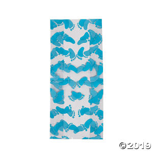 Blue Baby Footprint Cellophane Bags (Per Dozen)