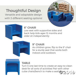 ECR4Kids Tri-Me 3-in-1 Cube Chair - Blue (1 Unit(s))