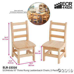 10in Three Rung Ladderback Chair - Assembled - 2PK (2 Unit(s))