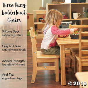 10in Three Rung Ladderback Chair - Assembled - 2PK (2 Unit(s))