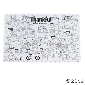 Color Your Own I'm Thankful For Thanksgiving Place Mats (Per Dozen)