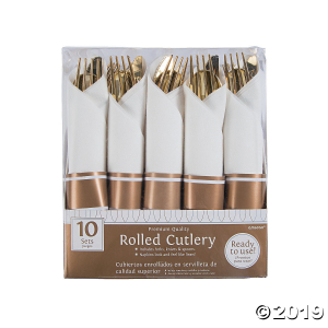Premium Plastic Gold Rolled Cutlery with Napkin (10 Piece(s))