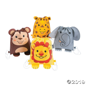 Medium Jungle Animal Drawstring Bags (Per Dozen)