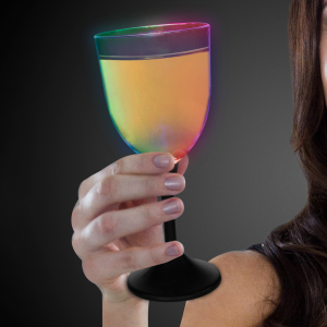 LED Light Up Wine Glass Black Stem - 10 oz.