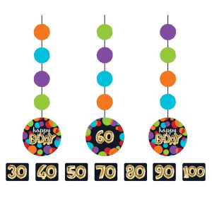 Birthday Balloon Hanging Cutout Streamers (Per 3 pack)