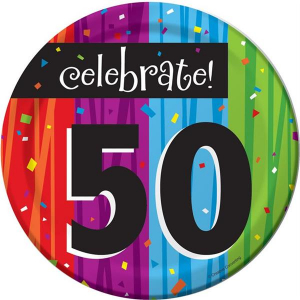 Rainbow Celebration 50th Birthday 7" Plate (Per 8 pack)