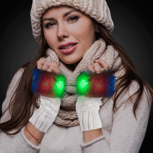 LED White Fuzzy Half Gloves (Per pair)