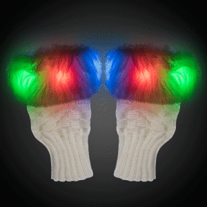 LED White Fuzzy Half Gloves (Per pair)