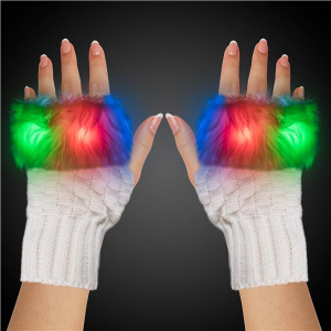 LED White Fuzzy Half Gloves (Per pair)