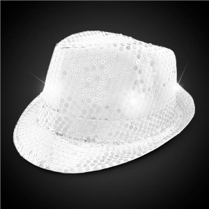 LED White Sequin Fedora Hat