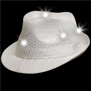 LED White Sequin Fedora Hat