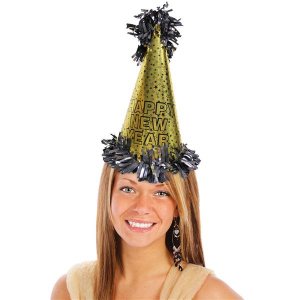 Happy New Year Gold Cone Hat