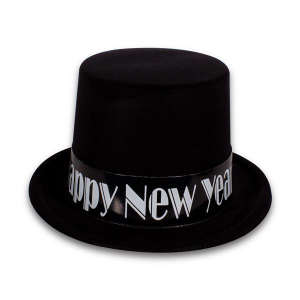 Black Happy New Year Top Hat