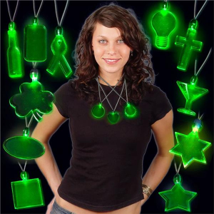 Green LED and Light - Up Heart Pendant Necklaces