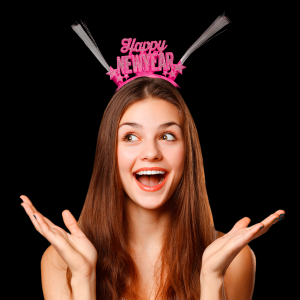 Light-Up Happy New Year Headband- Pink