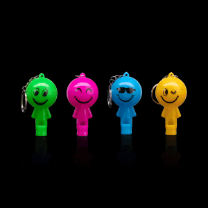 2" Light-Up Smiley Whistle Keychains
