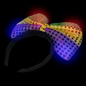 6" Flashing Mardi Gras Bow Headband