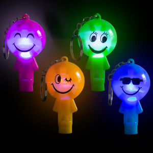 2" Light-Up Smiley Whistle Keychains