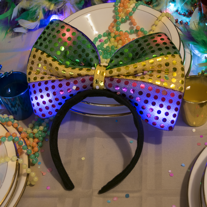 6" Flashing Mardi Gras Bow Headband