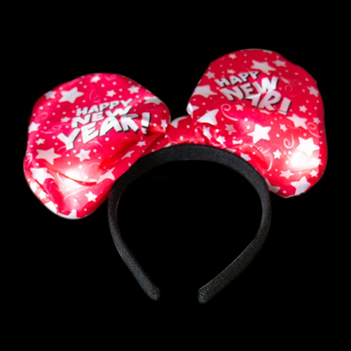 10" New Years Light-Up Bow Headband- Red