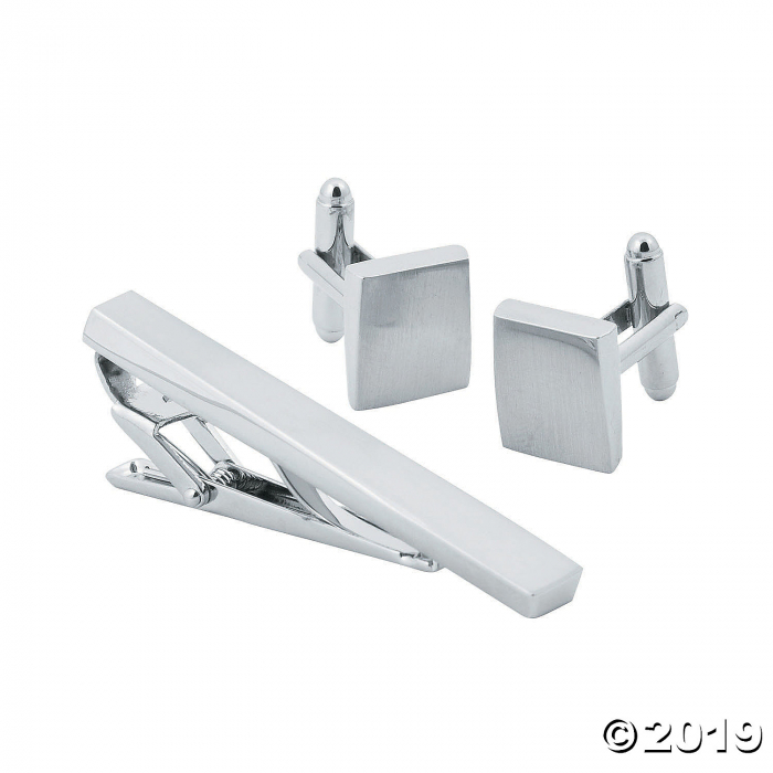 Silvertone Cuff Links & Tie Clip Set (1 Set(s))