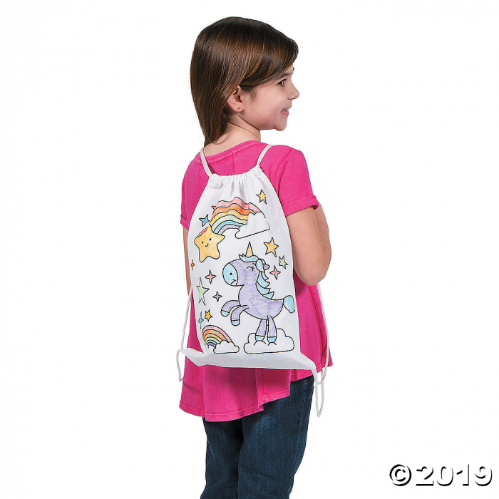 Color Your Own Medium Unicorn Canvas Drawstring Bags (Per Dozen)