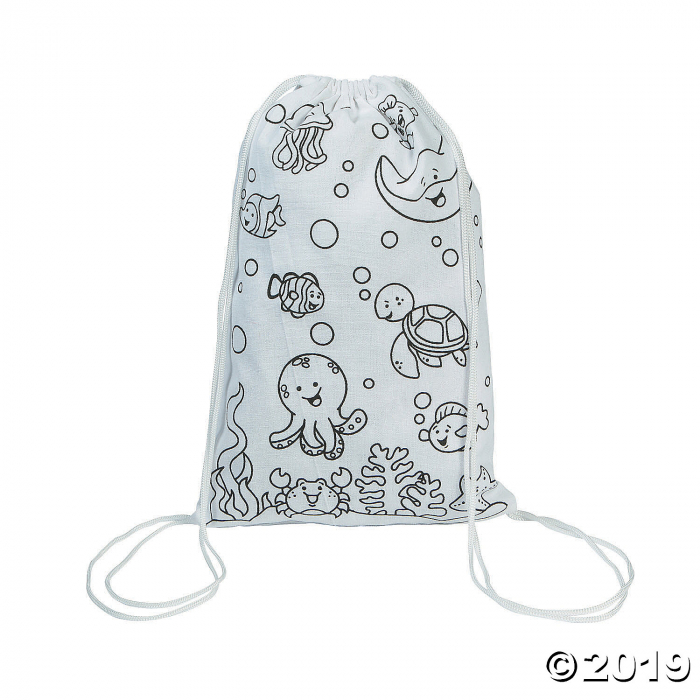 Color Your Own Medium Under the Sea Canvas Drawstring Bags (Per Dozen)