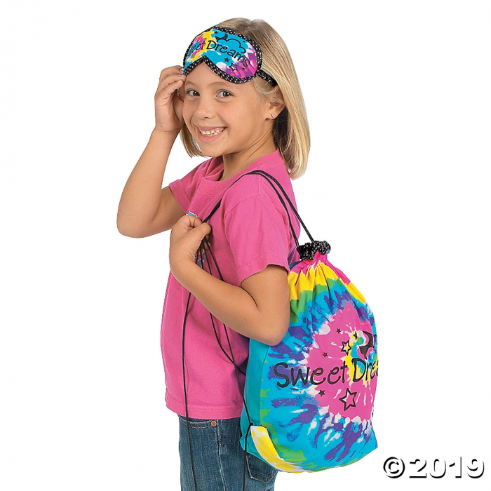 Large Tie-Dyed Sleepover Drawstring Bag with Eye Mask (1 Set(s))